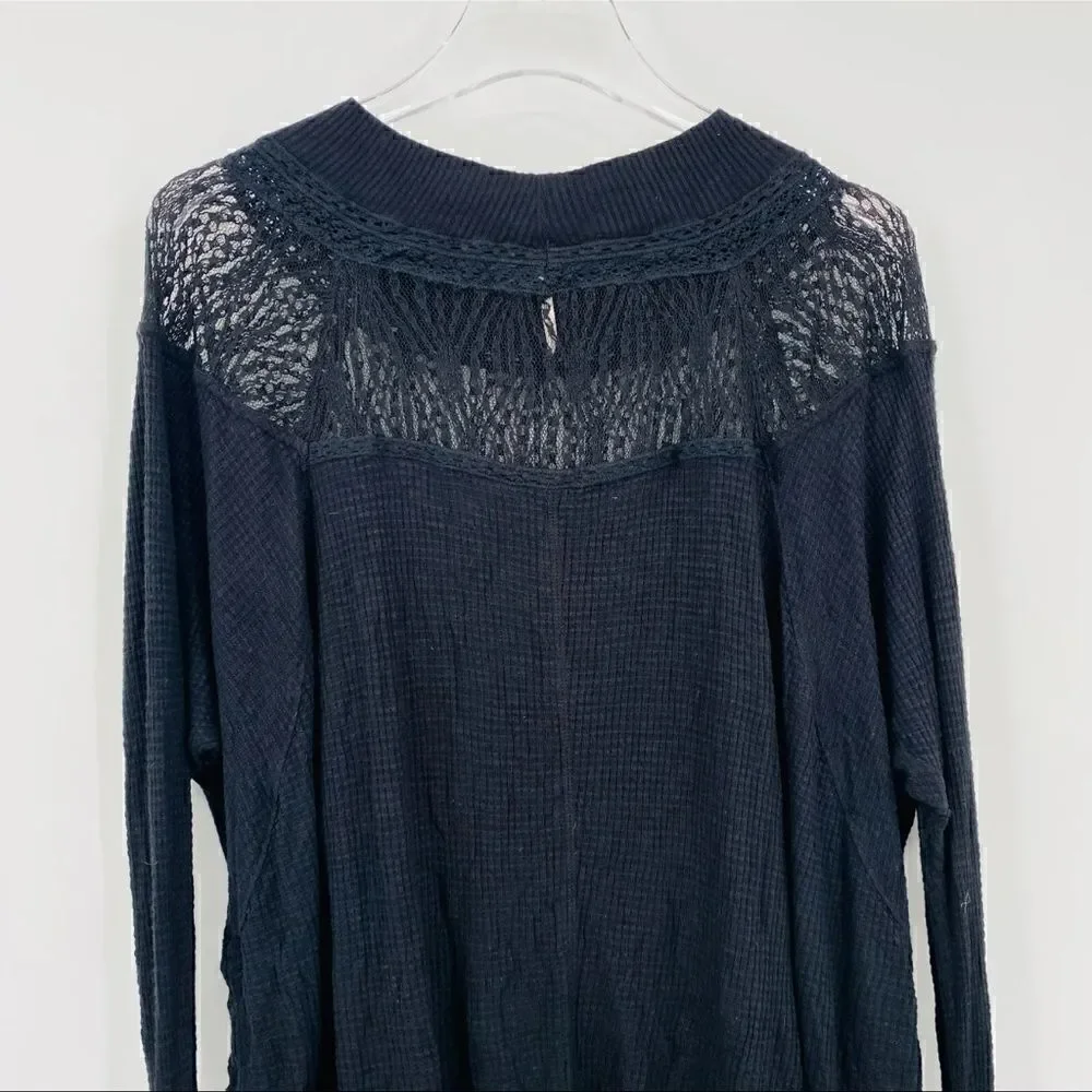 Free People Spring Valley Lace Waffle Knit Thermal Boho Top